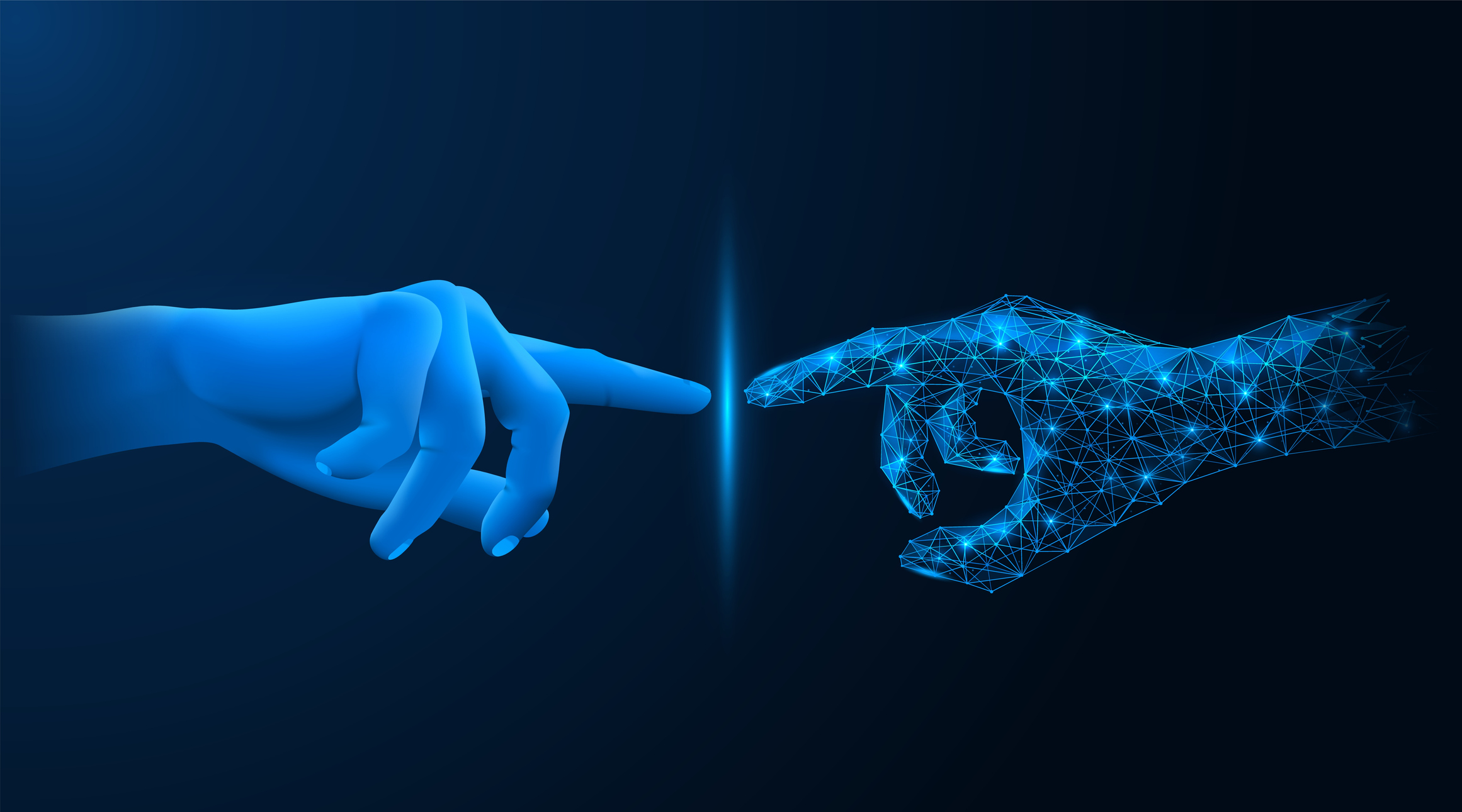Abstract image of human hand touching an AI "hand"