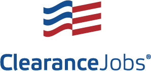 Modern U.S. flag concept in blue and red with the words, "ClearanceJobs" in blue font