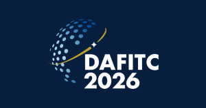 DAFITC 2026 logo with stylized globe on a dark blue background